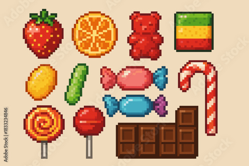 Pixel Art Candy and Sweets Icons Collection