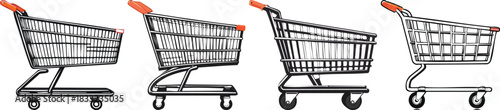 Ecommerce shopping cart icon representing online purchase trade retail transaction in bold simple outline style