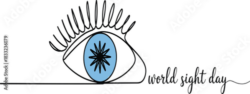 Minimalist line art eye illustration, world sight day design, vision awareness graphic, ophthalmology concept, eye health poster, blue iris artwork