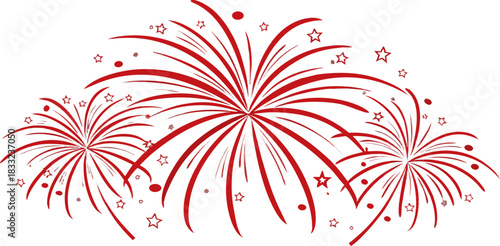 Bright and colorful fireworks vector illustration, isolated on a transparent background for a festive celebration effect.
