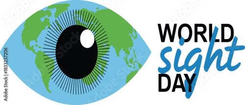 World Sight Day awareness eye logo with globe design, promoting global vision care, eye health, medical charity support and prevention