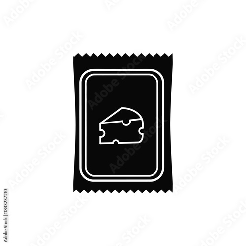 Black and white icon of a cheese slice in a wrapper