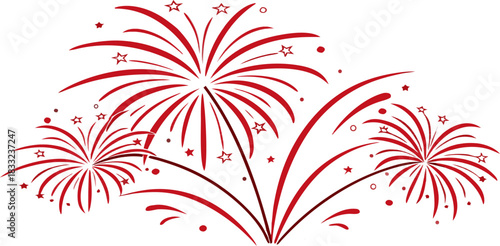 Vector artwork of fireworks in bright colors, creating an explosion of light and color, isolated on a transparent background.