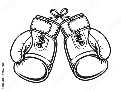 boxing boxer gloves sport extreme glove drawing logo vintage retro illustration outline draw design vector