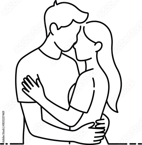 Kissing Couple Romantic Line Drawing