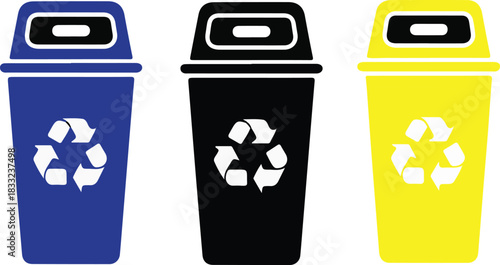 Recycle Bin Vector Icons Set. Eco-Friendly Waste Management Concept. Colorful recycle bins for waste sorting and management icon.