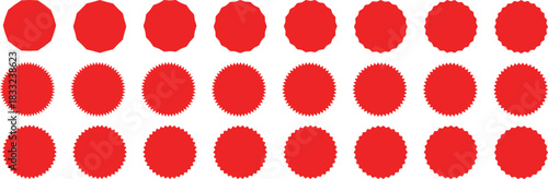 Set of circles with zigzag edges. Circle shapes & star shapes offer price tag, rounded starburst zigzag badge, discount and sale label stickers, circle sticker, wavy edge. 