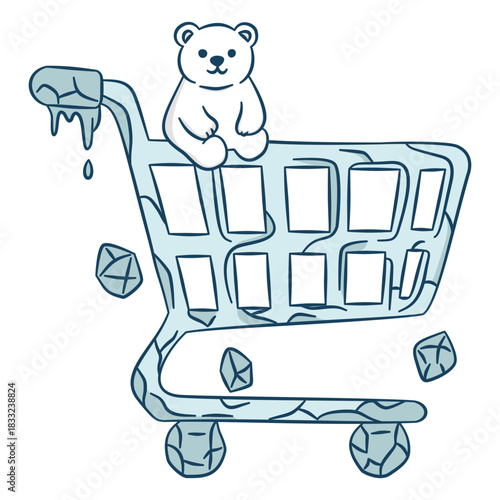 Glacial shopping cart icon with ice and polar bear commercial element