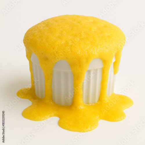overflowing fudding cup isolated on white background. 