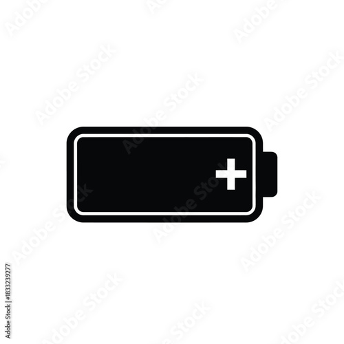 Black battery icon with white plus symbol power energy