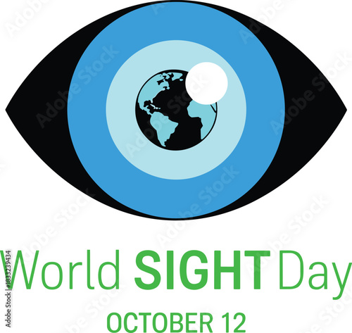World Sight Day logo design, blue eye illustration with globe, vision awareness graphic, eyesight protection concept, global eye health campaign artwork