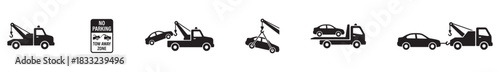 Car towing icon. Towing car icon collection. Tow away sign. Simple flat icons. Vector Illustration. EPS 10