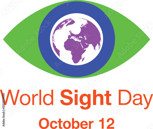 World Sight Day logo design, blue eye illustration with globe, vision awareness graphic, eyesight protection concept, global eye health campaign artwork