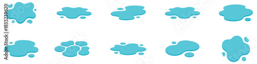 Water puddle cartoon. Vector illustration isolated on white. Blue water splash. Vector Illustration. EPS 10