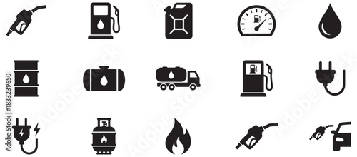 Fuel icons. Electro car charging station. Petrol station icon set. Fuel vector icons. Fuel icon set. Charging station. Vector Illustration. EPS 10
