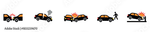 Car accident icon set. Car crash icons. Vector Illustration. EPS 10