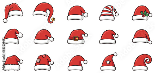 Christmas hat. Christmas hat set. Christmas decoration. Santa hat. Vector Illustration. EPS 10
