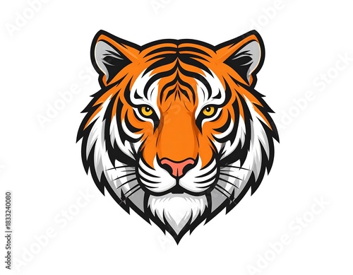 Illustration of a Majestic Tiger Head with Bold Stripes and Intense Eyes