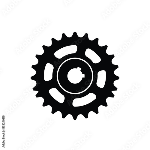 Black bicycle sprocket silhouette on white background