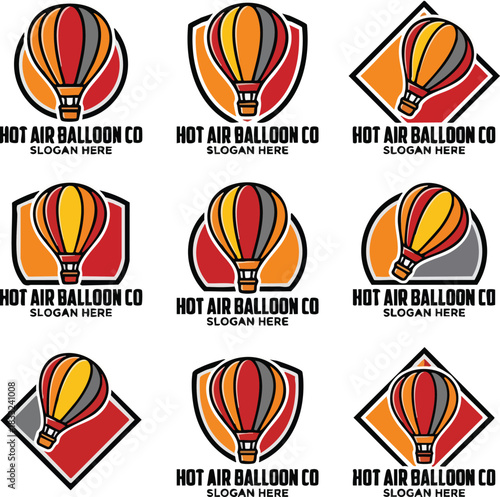 Hot Air Balloon Company Logo Design Set.