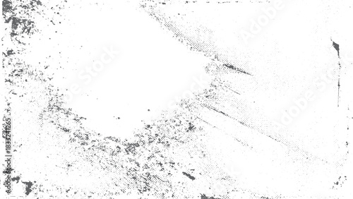 White grunge texture with scattered black speckles, dust and scratches. black ink splat background. 