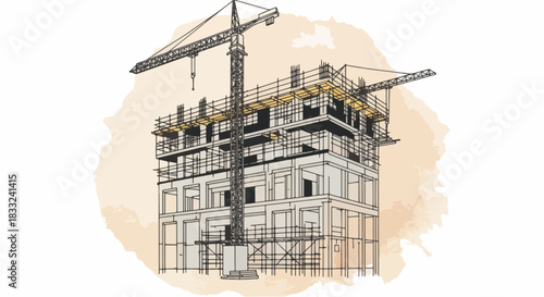 Construction of a multi story building with cranes.
