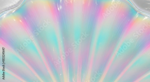 Close up iridescent seashell texture with pastel gradient light and soft focus