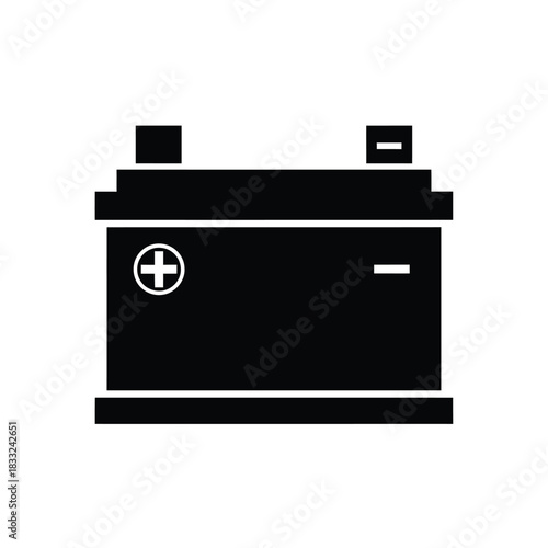 Black car battery silhouette with plus and minus symbols