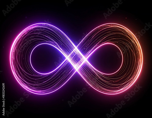 Luminous infinity symbol created from multiple glowing lines in vibrant colors