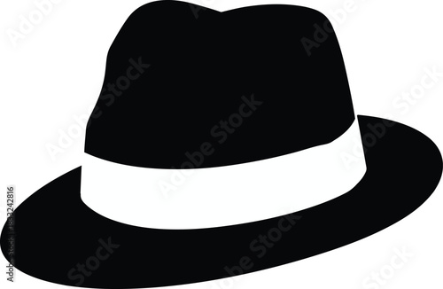 Black Silhouette of a Fedora Hat with a White Band on a White Background headwear accessory