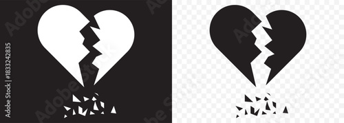Heartbreak / broken heart or divorce flat icon for apps and websites On Transparent Background. EPS 10.