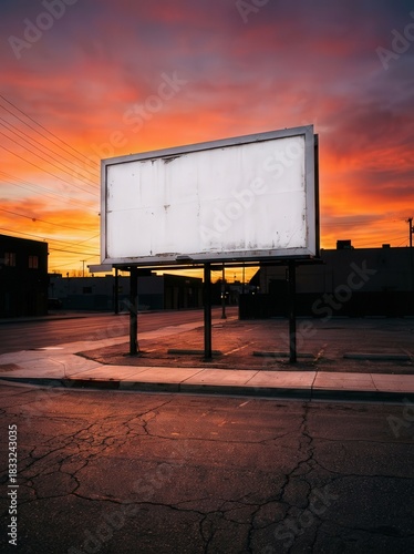 Blank Billboard Against a Vibrant Sunset Sky.