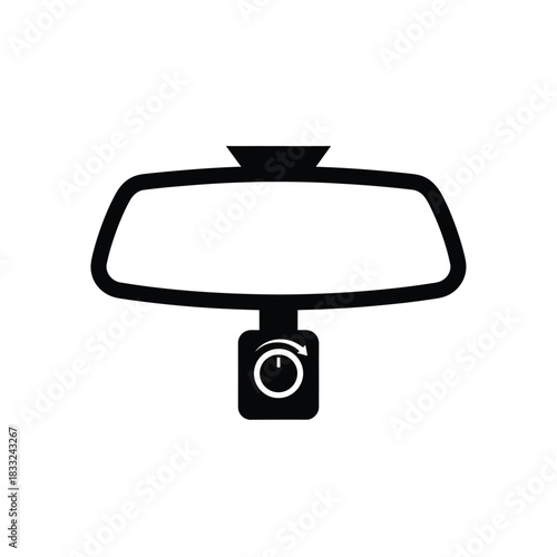 Black car rearview mirror with dash cam icon white