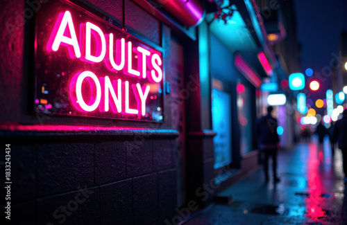 Wallpaper Mural Adults night scene with neon signs lighting a moody city street at closing hours Torontodigital.ca