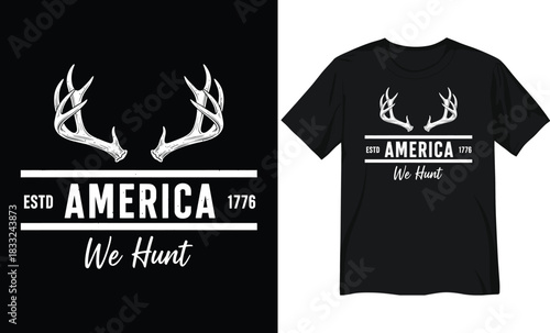 America We Hunt ESTD 1776 Vintage T-Shirt Graphic with Deer Antlers