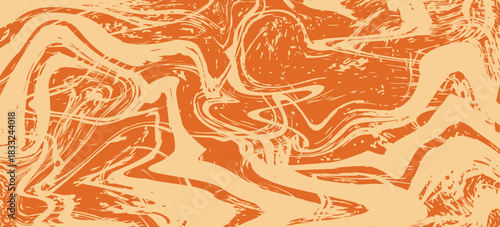 Retro caramel line background. Salted caramel liquid desert texture. Wavy swirl candy pattern for poster, cover, banner, pamphlet. Orange hippie wallpaper in 60s or 70s style.