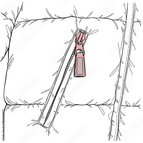 Zipper detail of the pocket of a quilted jacket in a minimalist style vector - down jacket zipper closeup