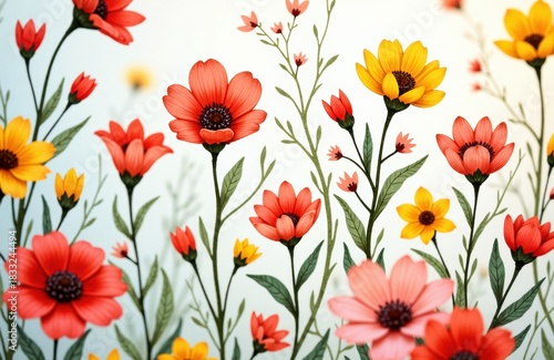 Wallpaper Mural Colorful flowers sway in a bright decorative scene perfect for spring campaigns Torontodigital.ca
