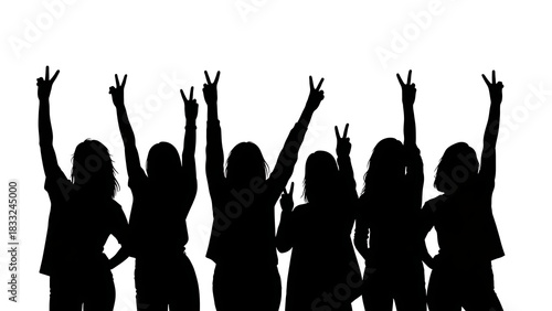 Vector Silhouette of Women Showing Victory Sign