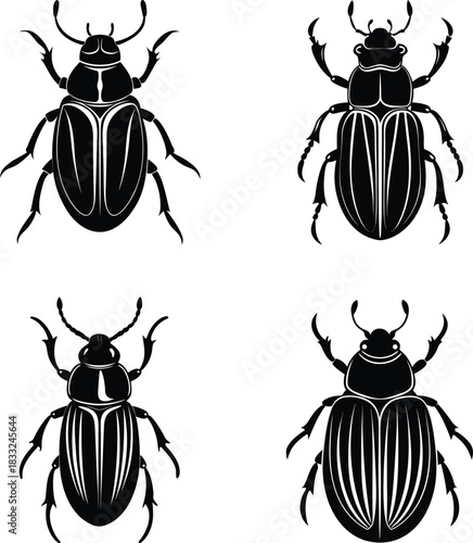 A set of Beetle with a glossy shell silhouette illustration