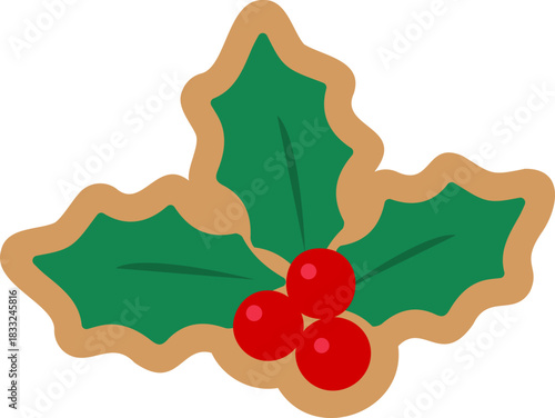 Winter Christmas Holly Ginger Cookies flat vector Illustration.
Gingerbread Edge Holly Leaf and Berries Clipart.
Festive Holly Decoration Cookie Icon.
Transparent background.