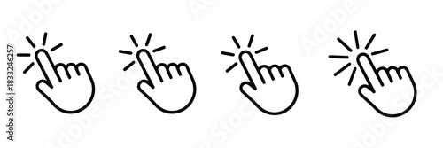 Click Hand Cursor Icon Set In Clean Minimal Vector Style Featuring Pointer Gestures, Tap Symbols, And Interface Elements For Web Design, App UI, And Modern Digital Graphics
