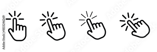 Click Hand Cursor Icon Set In Clean Minimal Vector Style Featuring Pointer Gestures, Tap Symbols, And Interface Elements For Web Design, App UI, And Modern Digital Graphics