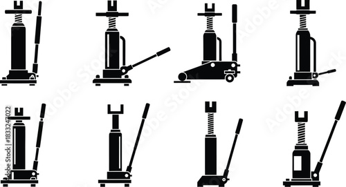 Collection of hydraulic jack illustrations in various positions and styles