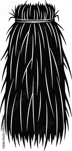 A detailed black and white illustration of a traditional african grass headdress