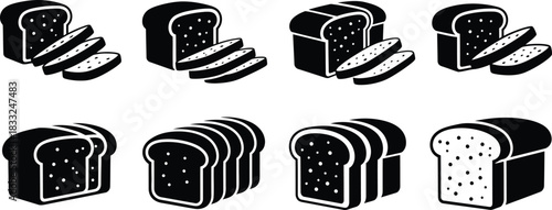 Black and white illustration of sliced bread and loaves a bakery element