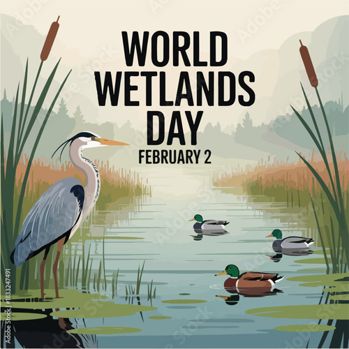 World Wetlands Day A Serene Wetland Ecosystem with Wildlife