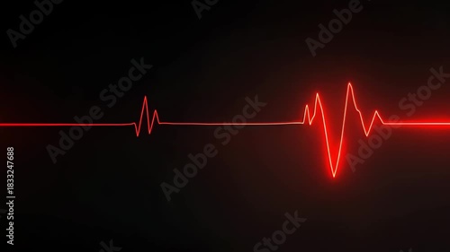 Abstract glowing red neon heart rate monitor line on a dark background representing life, emergency, or medical monitoring 4k video