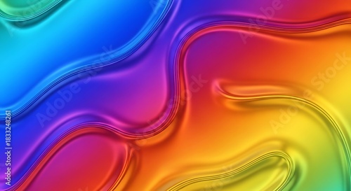 Abstract flowing liquid metal surface with vibrant rainbow color gradient and smooth curves background