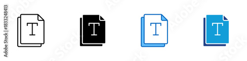 Text File Multiple Style Icon Design Vector - document featuring a large text symbol, representing text editing, formatting, or typography